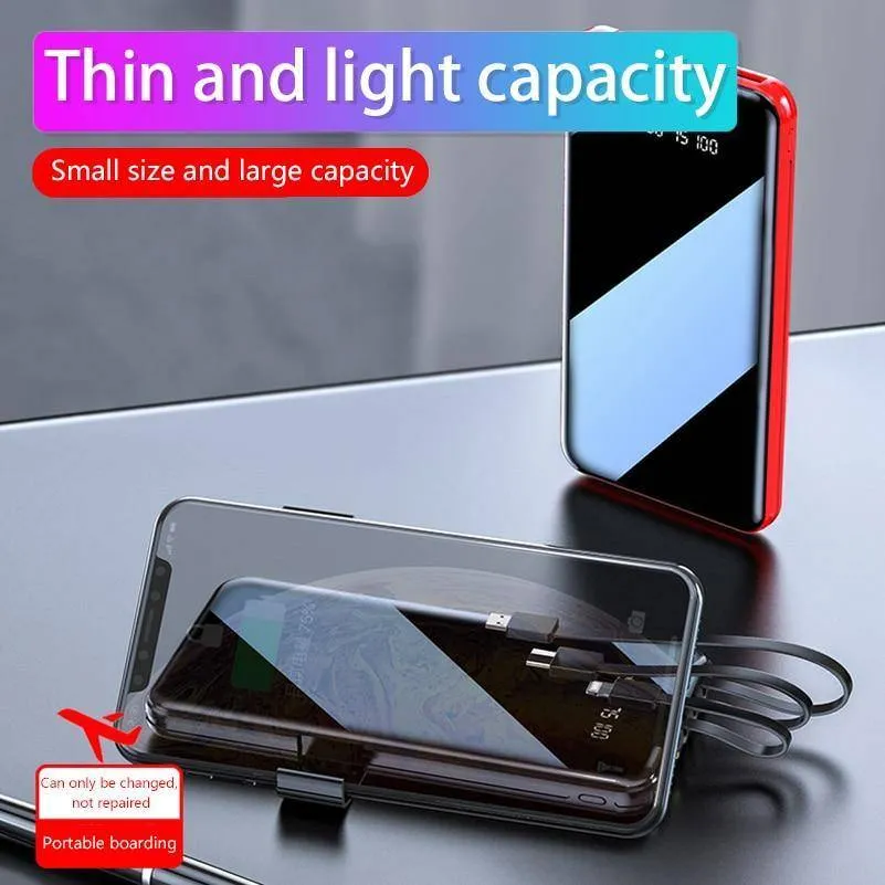 20000mAh Quick Charge Mirror Power Bank with Built In Cables n LED Torch