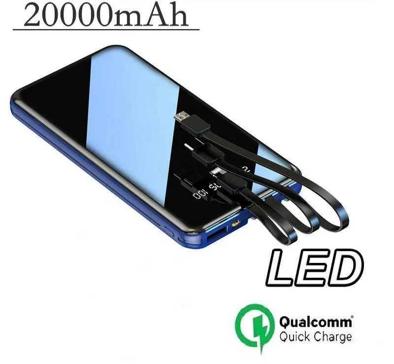 20000mAh Quick Charge Mirror Power Bank with Built In Cables n LED Torch