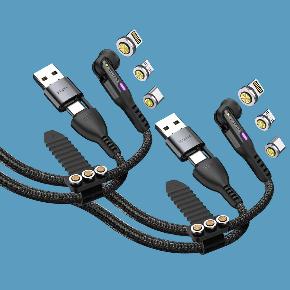 3m 100W Magnetic Charging Cable 2-Pack w/ 3 Tips, KeySmart