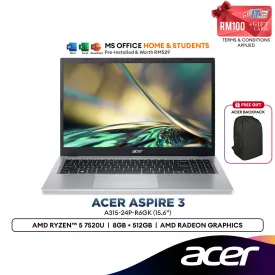 Acer Aspire 3 Laptop A315-24P-R6GK (Latest AMD Ryzen™ 5 7520U, 8GB DDR5, 512GB SSD, 15.6" FHD, Free Microsoft Office)