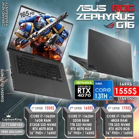 Asus Rog Zephyrus G16 GU603VI-G16.I74070 Core i7-13620h Rtx 4070 165hz 16” Gaming Laptops (Brand New)