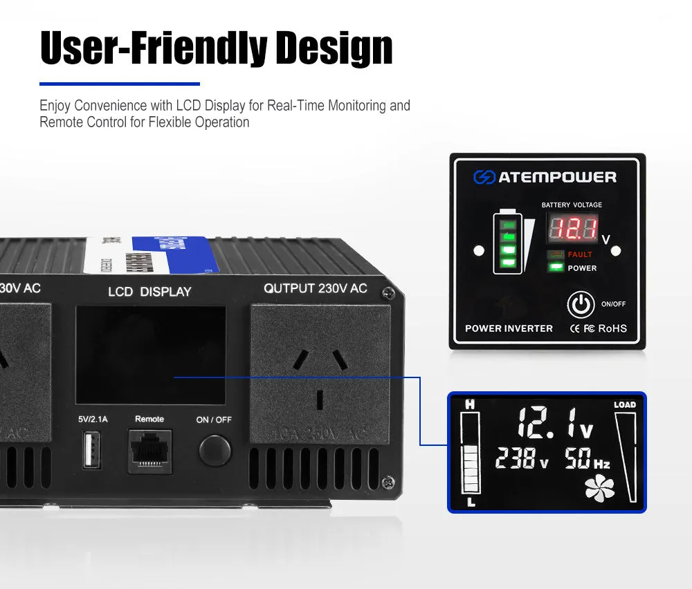 Atem Power 1500W/3000W 12V to 240V Pure Sine Wave Power Inverter