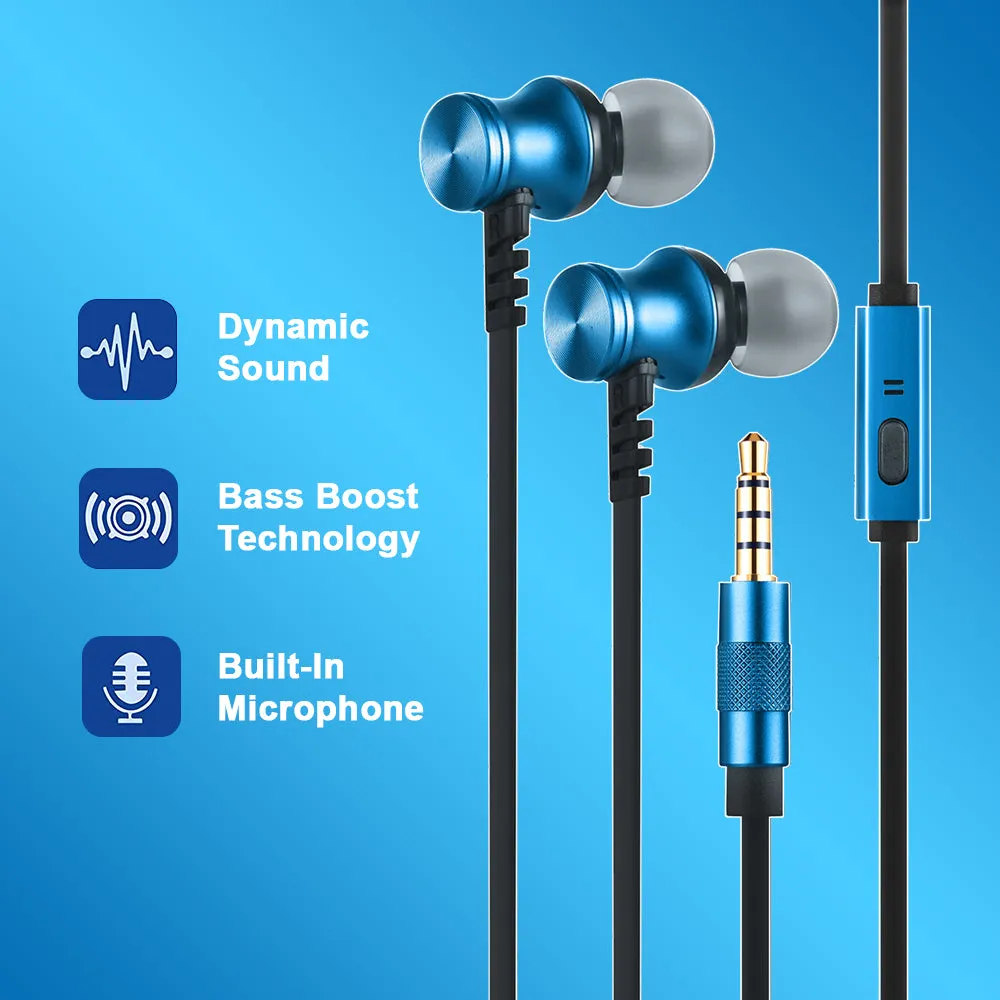 AXL AEP-20 Metal Flat wire Earphones with in-line Mic and High Bass for Comfort Fit (Blue/Grey)