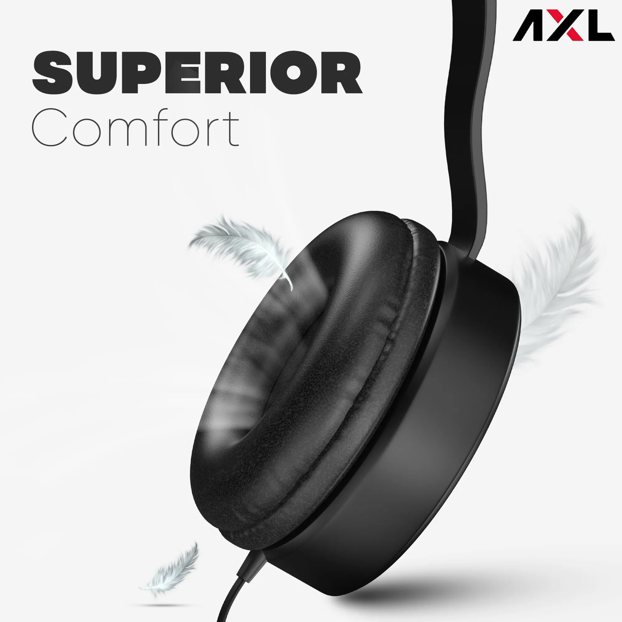 AXL AHP-01 Stereo Wired Headphones with in-Built Mic, Soft Padded Ear cups & 3.5mm Aux Connectivity (Black)