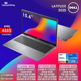 Dell Latitude 5520 Core i7-1165g7 Vga Iris Xe 15.6” Laptops (New OB)