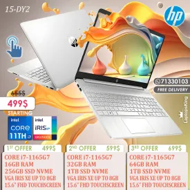 Hp 15-DY2 Core i7-1165g7 VGA Iris Xe 15.6" Touch Laptops (New OB)