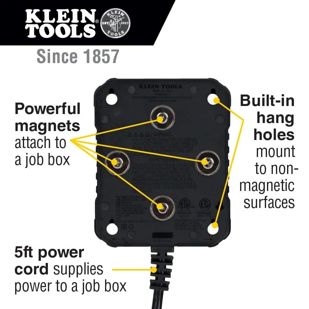 Klein PowerBox 1, Magnetic Mounted Power Strip with Integrated LED Lights- 29601