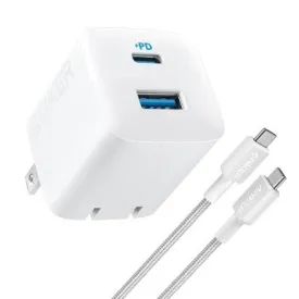 New - Anker 2 Port 33W Wall Charger with 6' USB-C to USB-C Cable - White