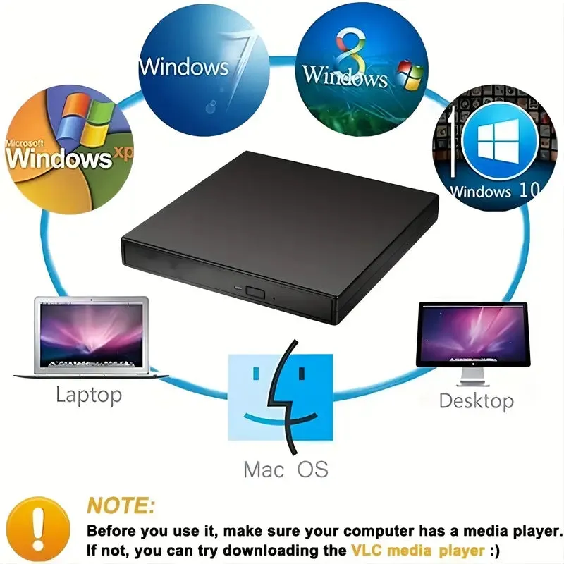 USB 2.0 Slim Protable External CD-RW Drive DVD-RW Burner Writer Player